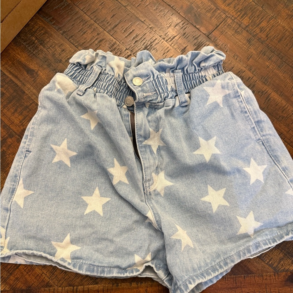 High Waist Light Blue Star Print Women's Shorts